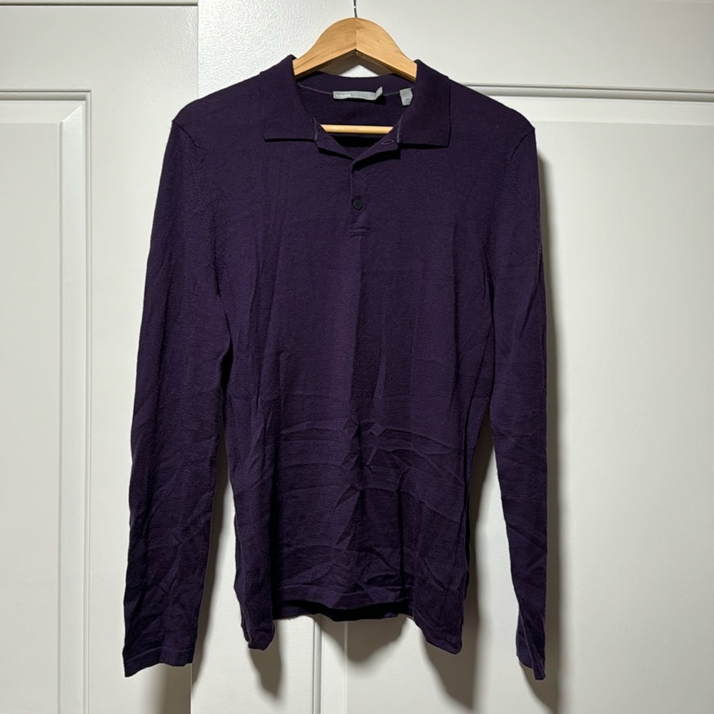 Lightly used Vince purple wool/cashmere LS sweater polo.  Size small